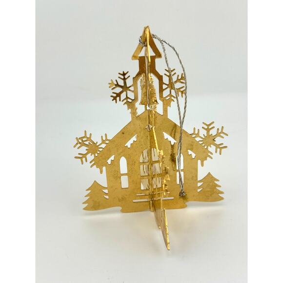 VTG Danbury Mint 1981 Gold Plated Christmas Tree Ornament The County Church - Picture 1 of 6